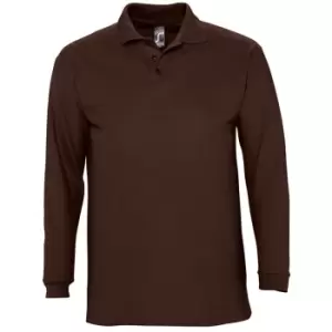 Image of SOLS Mens Winter II Long Sleeve Pique Cotton Polo Shirt (M) (Chocolate)