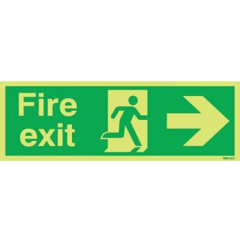 Image of Fire Exit Arrow Right Photoluminescent Rigid PVC Sign - 450 X 150MM - Sitesafe