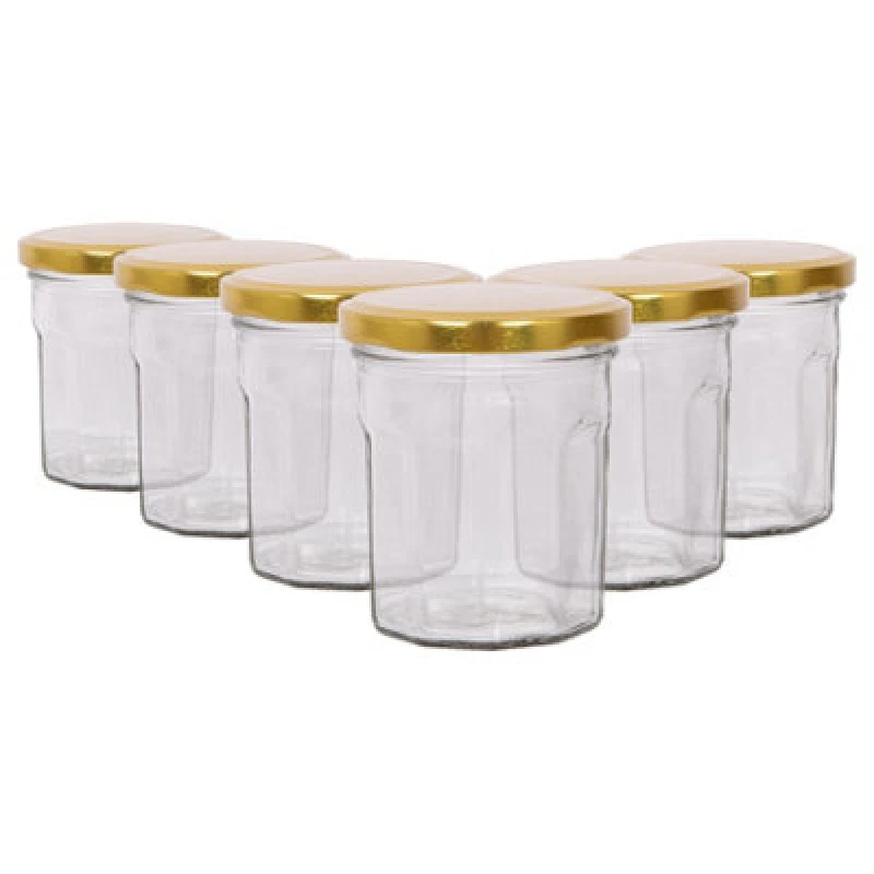 Image of Argon Tableware Glass Jam Jars With Gold Lids - 150ml - Pack Of 6