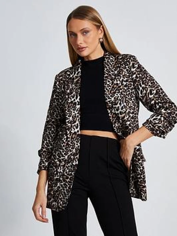 Image of Quiz Brown Leopard Print Blazer Brown