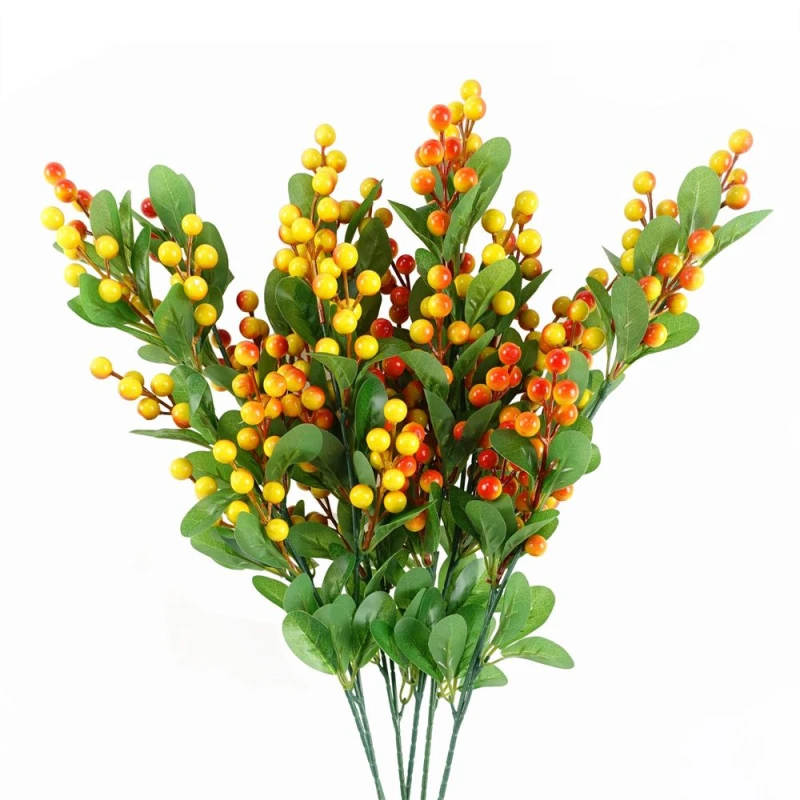 Image of Leaf Pack of 6 x 70cm Artificial Orange Berry Spray Orange unisex
