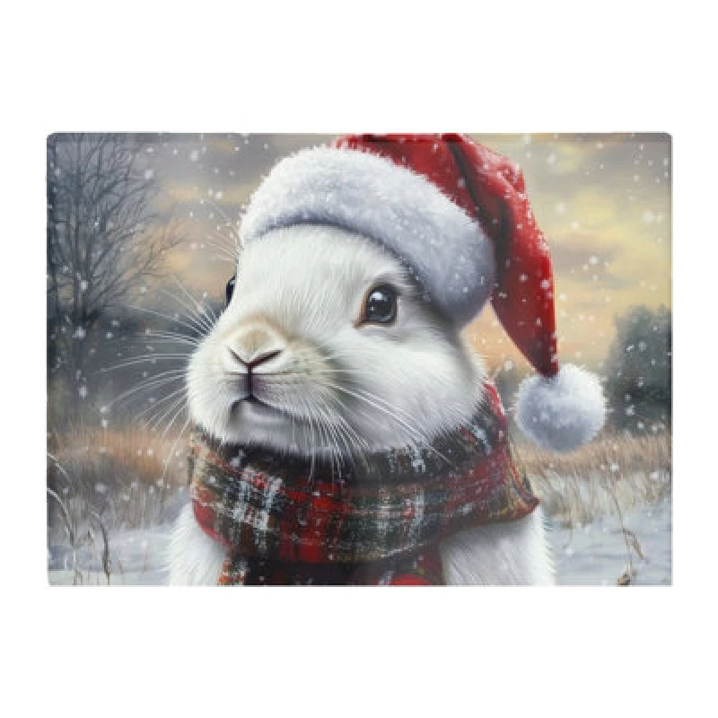 Image of Warren Reed Designer Christmas White Rabbit Glass Chopping Board