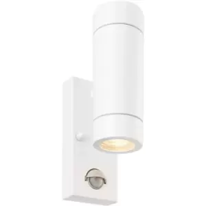 Image of Twin Up & Down IP44 Wall Light with PIR Sensor - 2 x 7W GU10 LED - Gloss White