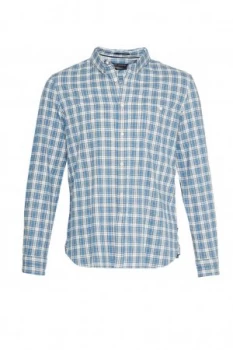 Image of Mens French Connection Tartan Peached Regular Fit Shirt Blue
