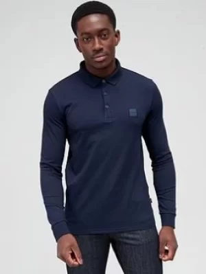 Image of BOSS Passerby Long Sleeve Polo Shirt &ndash; Navy, Dark Blue Size M Men