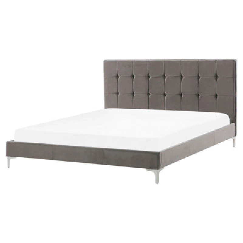 Image of Beliani Bed Velvet Ambert 160 X 200 Cm (Eu King Size) Grey