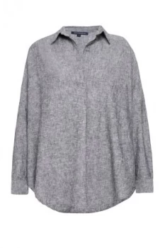 Image of French Connection Yarn Dye Chambray Popover Shirt Grey