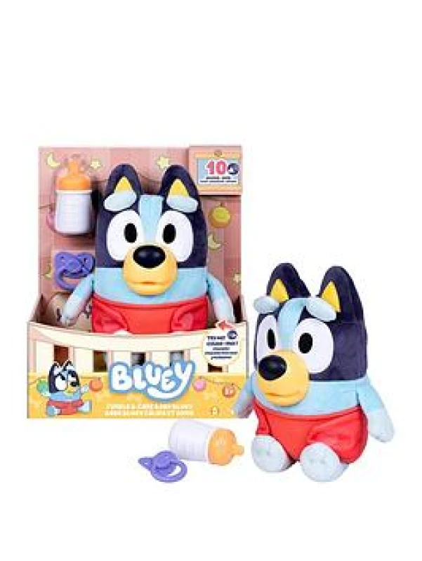 Image of Bluey Baby verwohnt und pflegt futtert und beruhigt Baby elektronisches Pluschtier 28cm mit 10 verschiedenen Babygerauschen 2 Zubehorteilen und he
