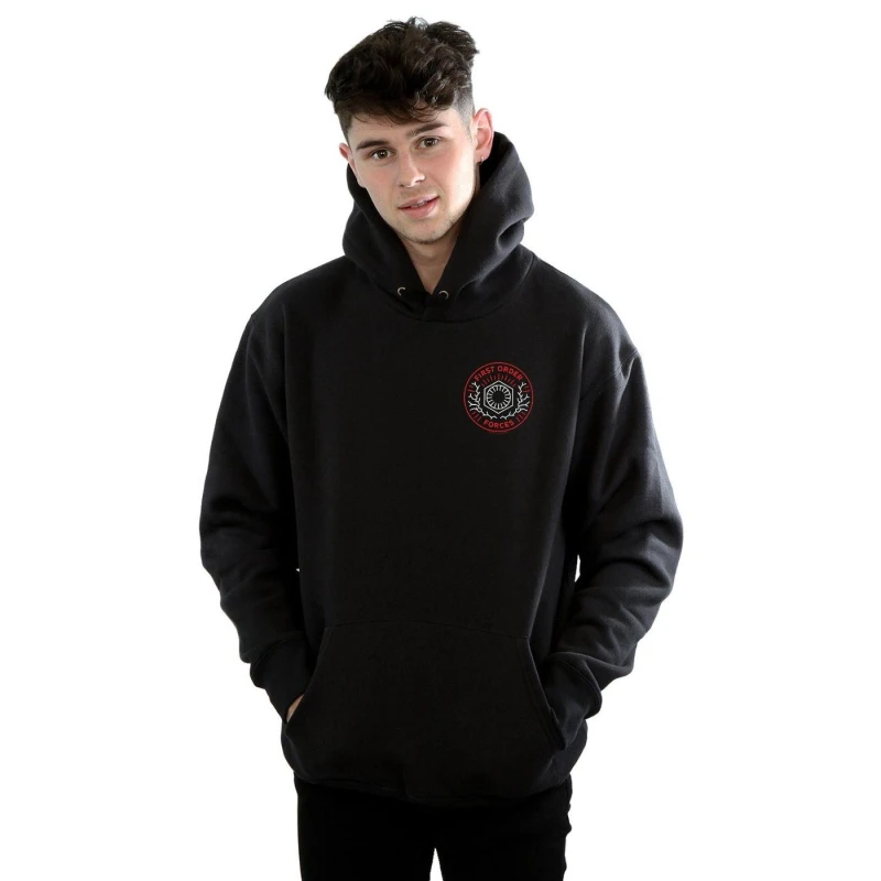 Image of Disney Men Star Wars The Rise Of Skywalker First Order Forces Breast Print Hoodie in Black Size: Small Black S Male 5059400291476