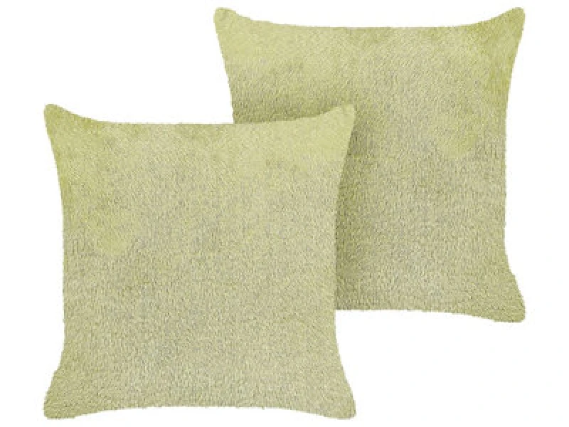 Image of Beliani Set Of 2 Decorative Cushions Pilea Faux Fur 45 X 45cm Light Green Solid
