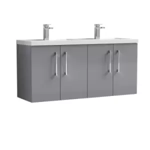 Image of Nuie Arno 1200mm Wall Hung 4 Door Vanity & Double Polymarble Basin Cloud Grey