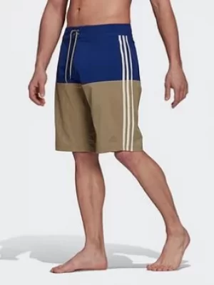 Image of adidas Knee-length Colorblock Board Shorts, Black/Grey, Size 36, Men