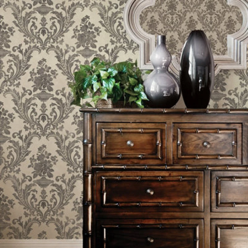 Image of Galerie Stripes And Damask 2 Black Sari With Texture Smooth Wallpaper