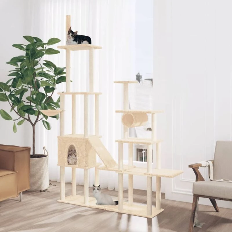 Image of vidaXL Cat Tree w/ Sisal Scratching Posts Cream 279cm, Cream 171615