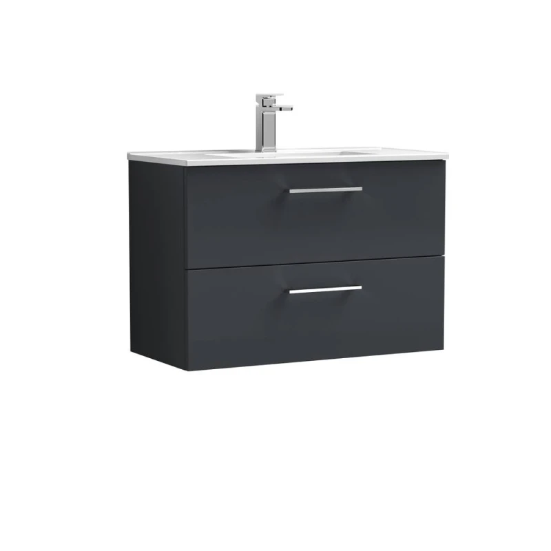 Image of Balterley Bathroom 2 Soft Close Drawer, Wall Hung Vanity Unit, Black, 435mm in Grey Grey Unisex