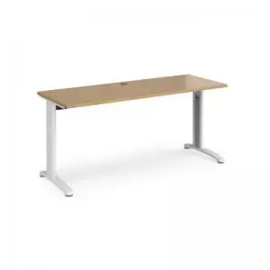 Image of TR10 straight desk 1600mm x 600mm - white frame and oak top