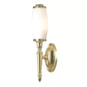 Image of IP44 Wall Light Enclosed Long Glass Shade LED Inc Polished Brass LED G9 3.5W