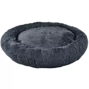 Image of Bunty Round Fluffy Pet Dog Puppy Cat Bed Warm Comfy Nest Doughnut Donut Calming Pad - Grey - Large