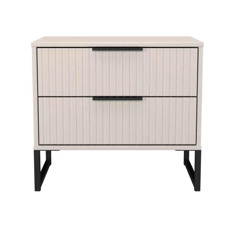 Image of Welcome Furniture Ltd Fluted 2 Drawer Bedside Table in Kashmir Matt - Ready Assembled, Cream FUG009KMKM