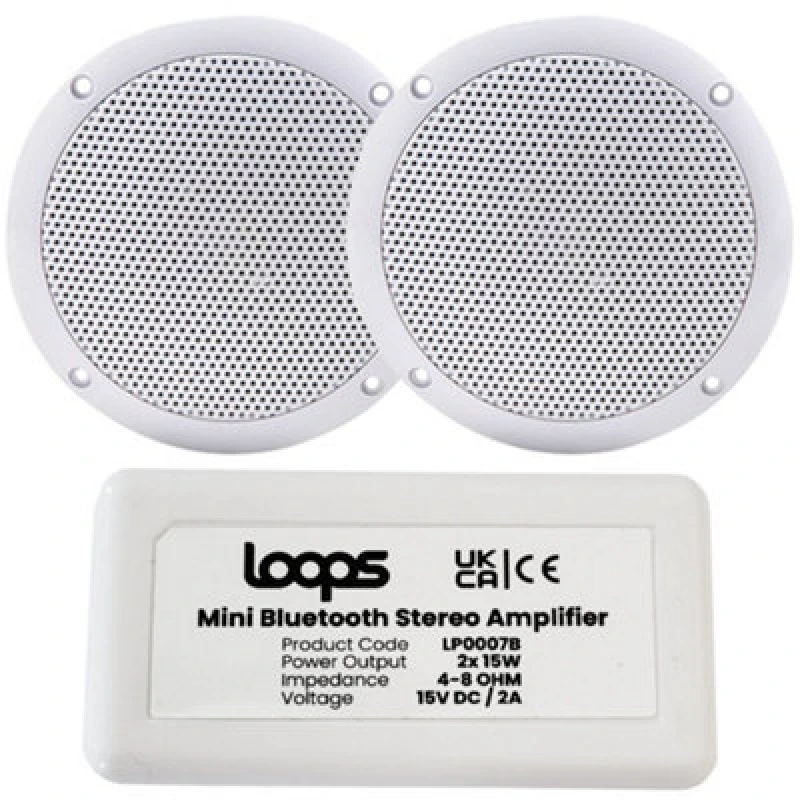 Image of Loops Wireless Bluetooth Amplifier & 2x 80W Ceiling Speaker Kit Compact Home Hi Fi Amp Multi unisex