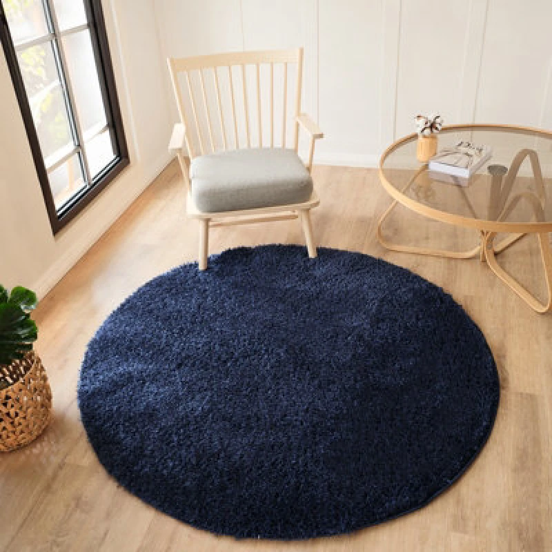 Image of Livabliss Round Shaggy Solid Color Plush Pile Dark Blue Soso Area Rug 120 X 120 Cm - Easy Care, Ideal For Living Room & Bedroom