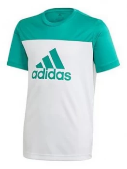 Image of Adidas Youth Tr Eq Short Sleeve T-Shirt - White/Green