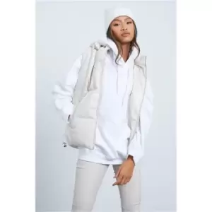 Image of I Saw It First Beige Pu Hooded Cord Detail Gilet - Brown