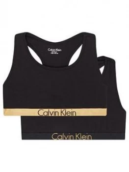 Image of Calvin Klein Girls 2 Pack Gold Waistband Bralette - Black