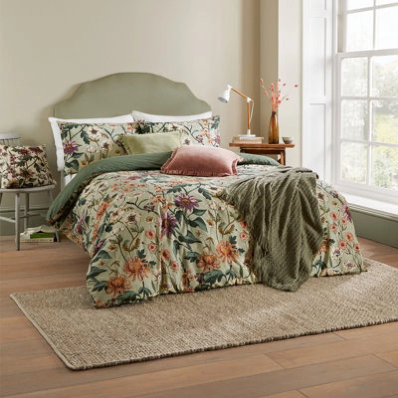 Image of Wallflower Botanical Duvet Cover Set Celadon Green, Celadon Green / Double