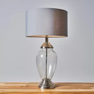 Image of Boston Chrome and Glass Table Lamp with Large Dark Grey Reni Shade