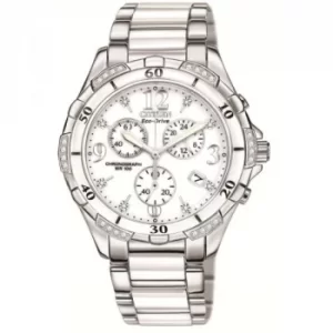 Image of Ladies Citizen Eco-drive Diamond Chronograph Stainless Steel Watch