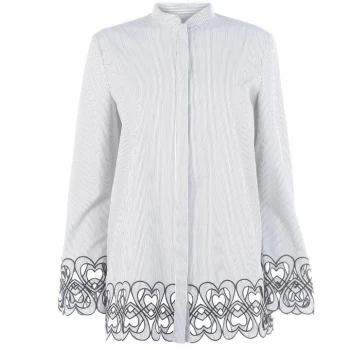 Image of Escada Escada Nalys Pinstripe Heart-Cutout Blouse - White