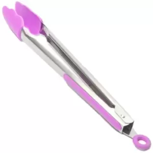 Image of Silicone Kitchen Cooking Salad Serving bbq Tongs Stainless Steel Handle Utensil - Pink