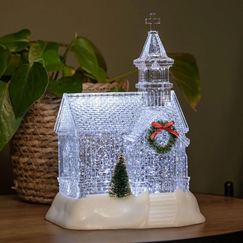 Image of 23cm Battery Operated Light up Christmas Church with Swirling Glitter and LEDs