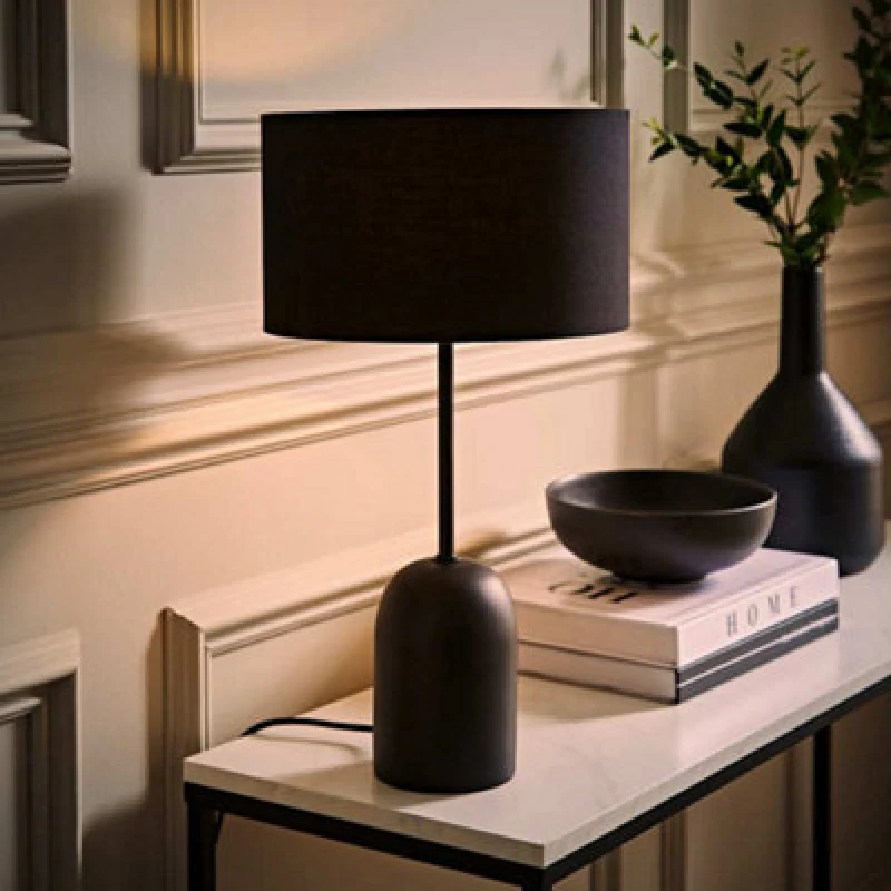 Image of ValueLights ValueLights Kaiden Black Dome Table Lamp with Fabric Drum Lamp Shade and Bulb Black One Size Unisex 5059406070389