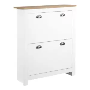 Image of Homcom 2 Drawer Shoe Cabinet Narrow Shoe Cupboard With Flip Doors White