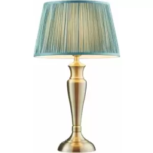 Image of Table Lamp Antique Brass & Fir Silk 60W E27 GLS Base & Shade e10529
