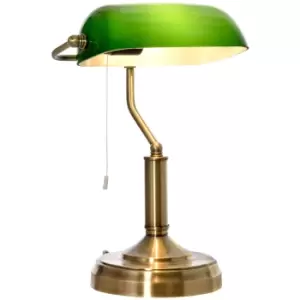 Image of Homcom Banker's Table Lamp With Bronze Base Green Glass Shade Pull Rope Switch