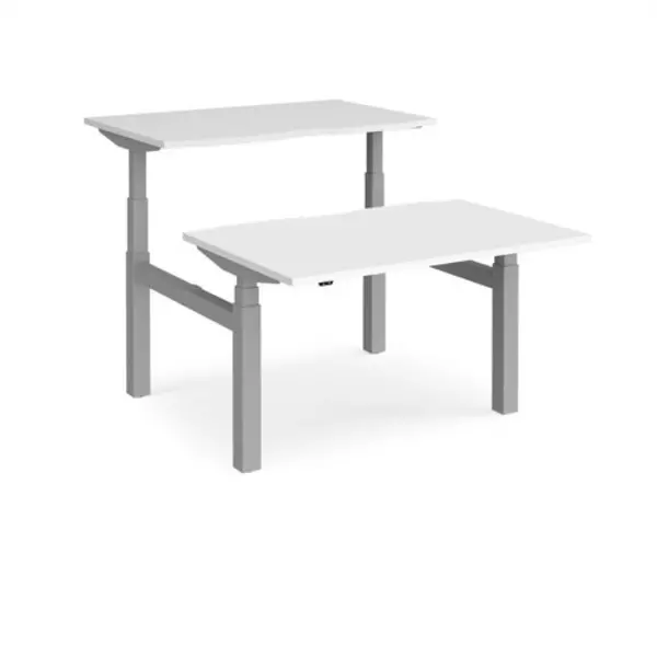 Image of Elev8 Height Adjustable Desk Back To Back Rectangular Desks 1200mm White Tops With Silver Frames Elev8 Touch White EVTB-1200-S-WH
