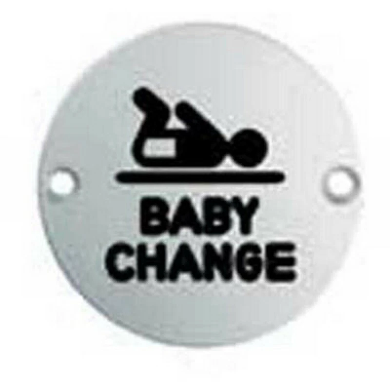 Image of Loops Bathroom Door Baby Change Sign 64mm Fixing Centres 76mm Dia Satin Steel Metallics