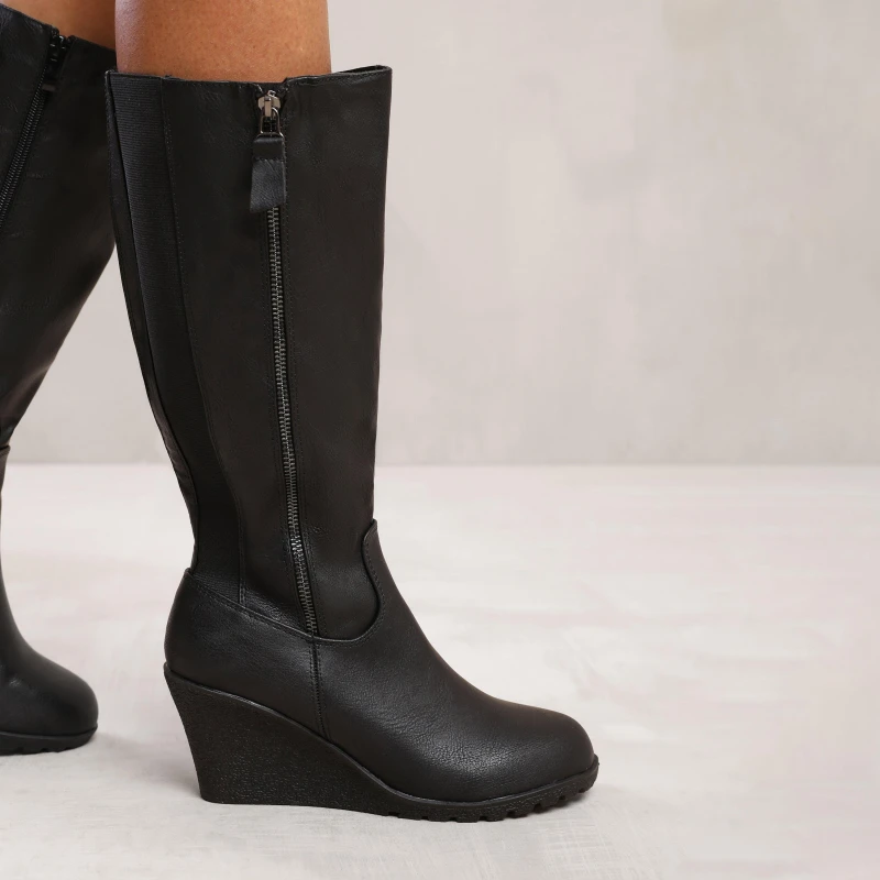 Image of Wheres That From Black Pu Lara Mid Calf Boots Black 6