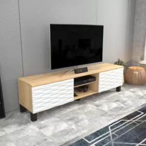 Image of Decorotika - Lukas 160 Cm Wide Modern tv Unit , tv Cabinet With Mdf Legs,TV Stand With Two Cabinets- Lowboard Up To 63 TVs -Sapphire Oak Marble