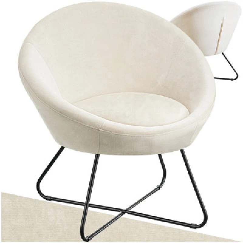 Image of Tectake 1 Accent Chair Centera - Boucle Or Velvet Fabric, Curved Backrest, And Steel Frame Armchair - Velvet Look Beige