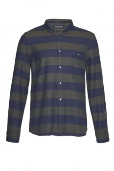 Image of Mens French Connection Classic Flannel Stripe Shirt Green Blue