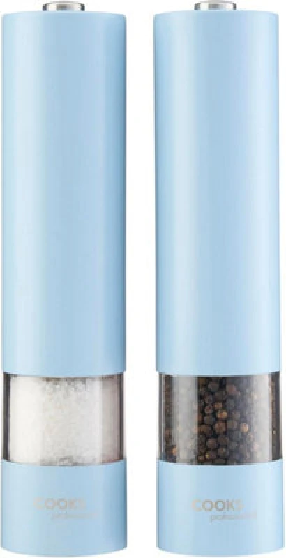 Image of Cooks Professional Electric Salt And Pepper Mill Set - Automatic Seasoning Condiment Grinders - Blue