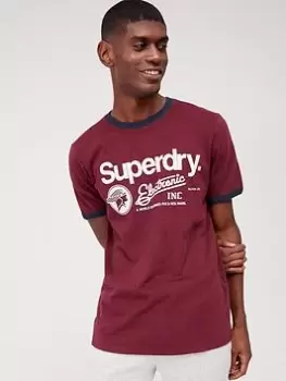 Image of Superdry Large Logo T-Shirt, Burgundy Size M Men