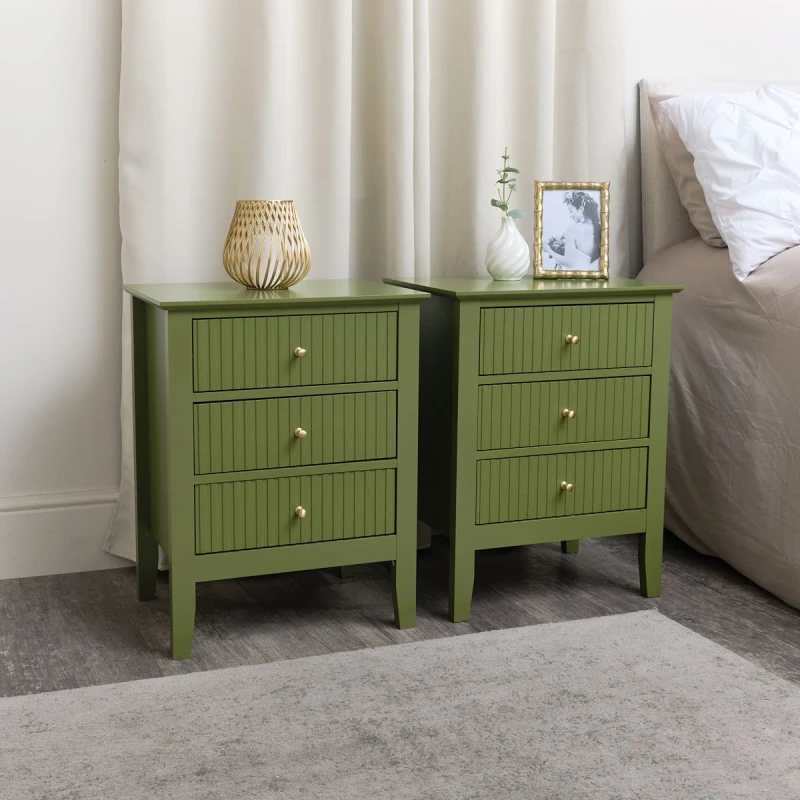 Image of Melody Maison Pair Of 3 Drawer Bedside Tables - Hales Green Range Dark Green