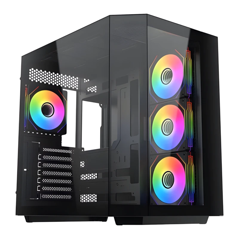Image of VIDA Edge ARGB Mid-Tower Gaming Case - Tempered Glass Windows, 4× 120 mm RGB Fans, USB 3.0, ATX - Black - EDGE-BLK