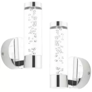 Image of 2 PACK LED Bathroom Wall Light 3W Warm White IP44 Modern Chrome Cylinder Lamp