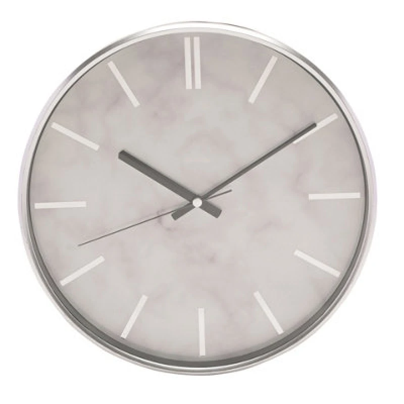 Image of Hometime Slim Line Marble Pattern Wall Clock 31Cm - Silver